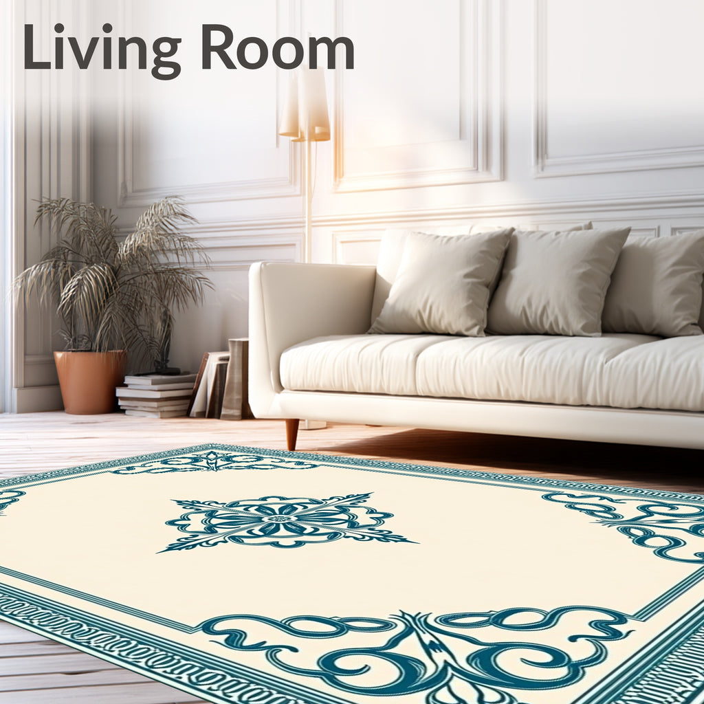 Ornate Teal Arabesque Corner Medallion Rug