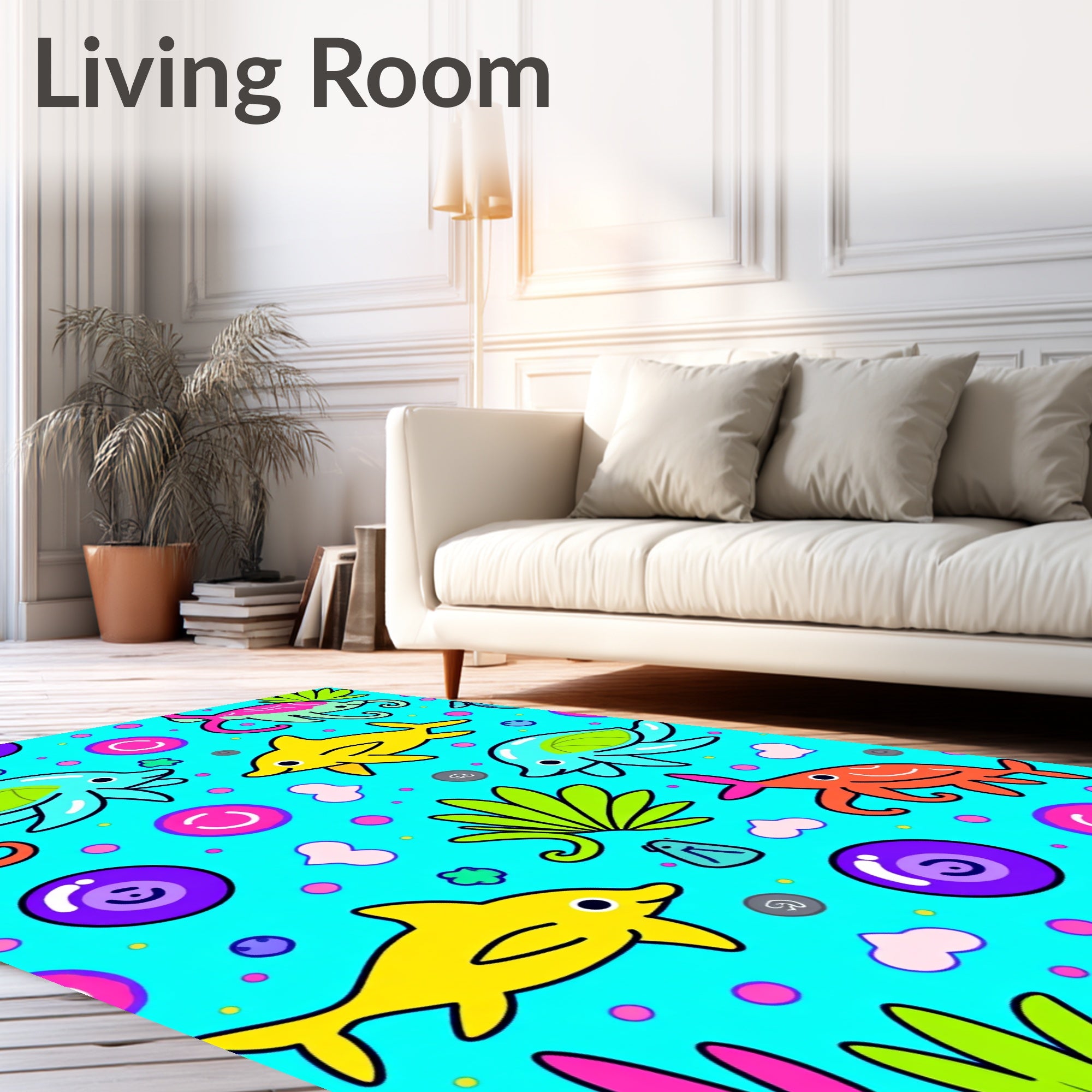 Bright Aqua Friendly Sea Creatures Rug