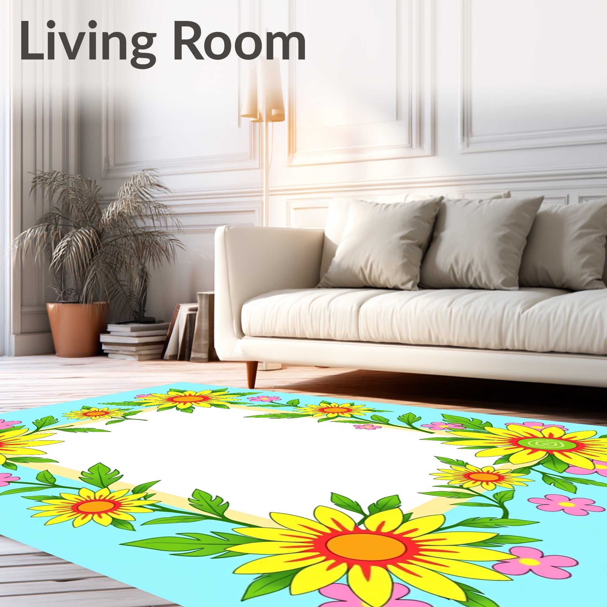 Yellow Sunflower Pink Daisy Garden Border Rug