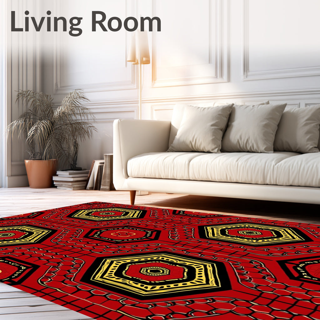 Red Black Yellow Hexagonal Medallion Rug