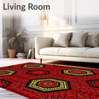 Red Black Yellow Hexagonal Medallion Rug