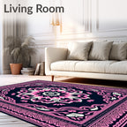 Bold Pink Floral Mandala Navy Rug