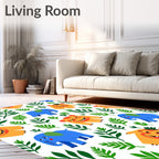 Playful Blue Elephant Yellow Creature Jungle Rug