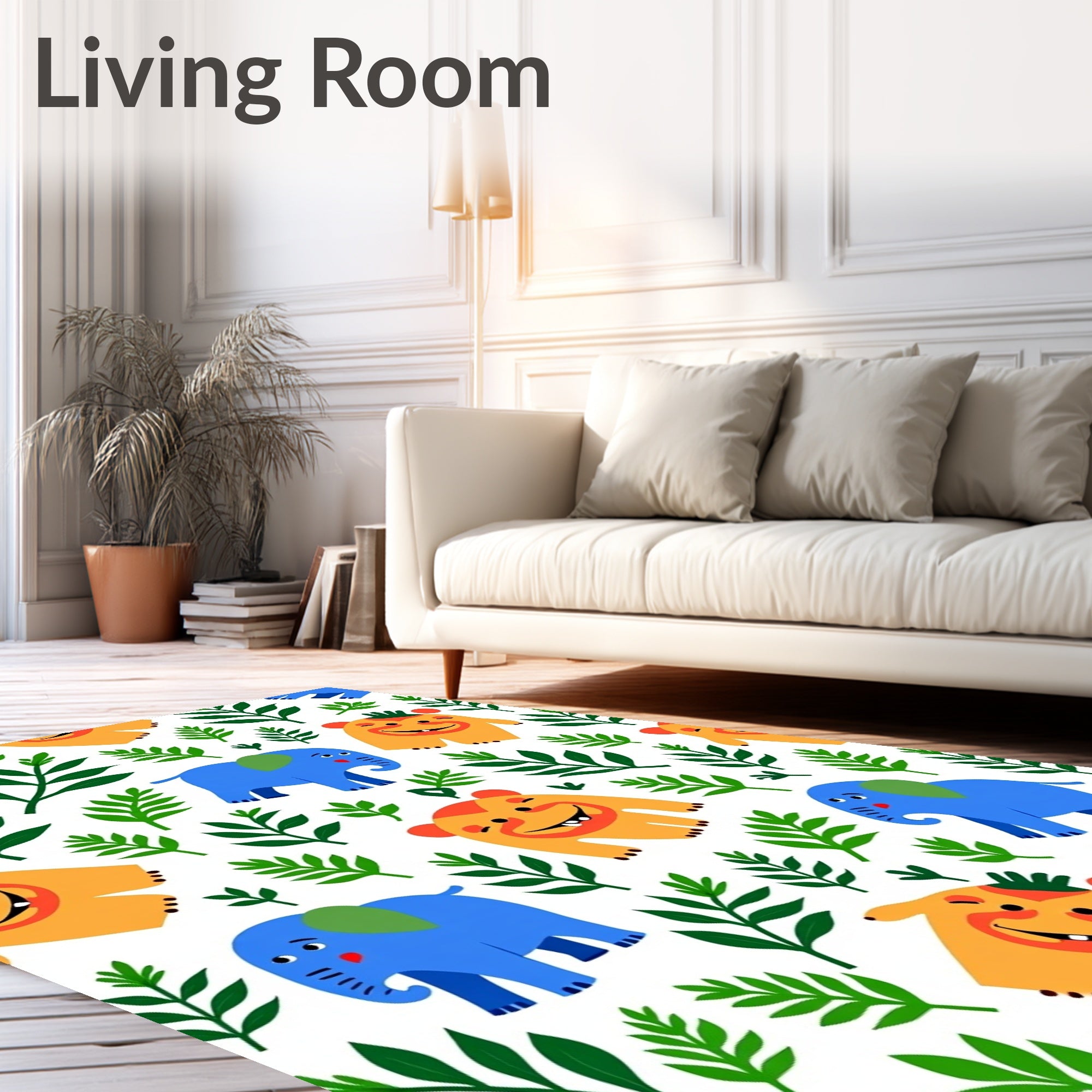 Playful Blue Elephant Yellow Creature Jungle Rug