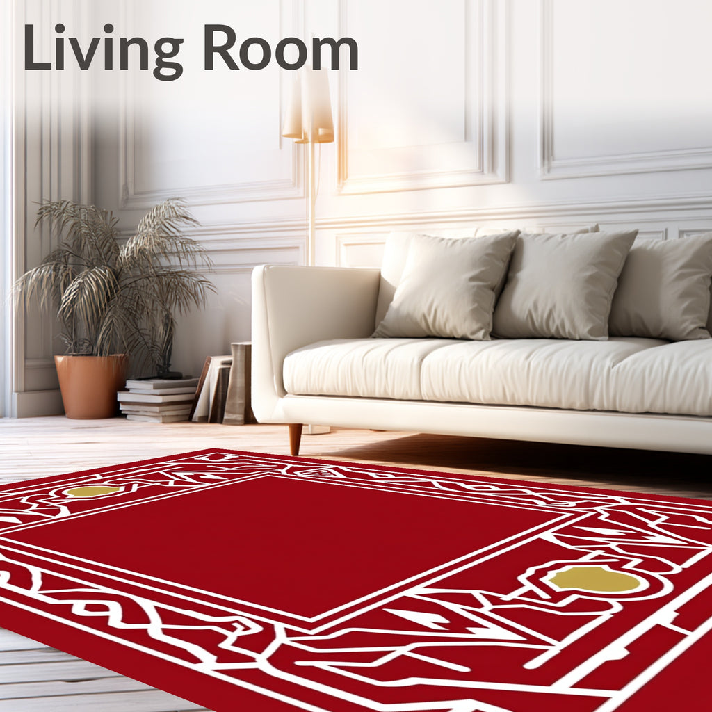 Crimson White Geometric Crest Rug
