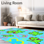 Cute Green Dinosaurs Pink Hearts Butterflies Rug
