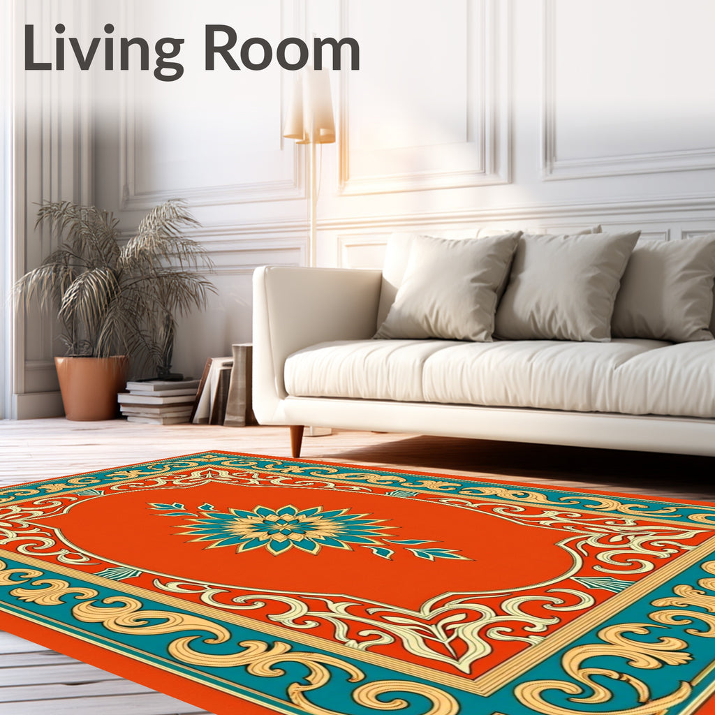 Ornate Floral Medallion Teal Golden Rug