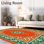 Ornate Floral Medallion Teal Golden Rug