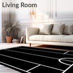 Black White Geometric Court Field Rug