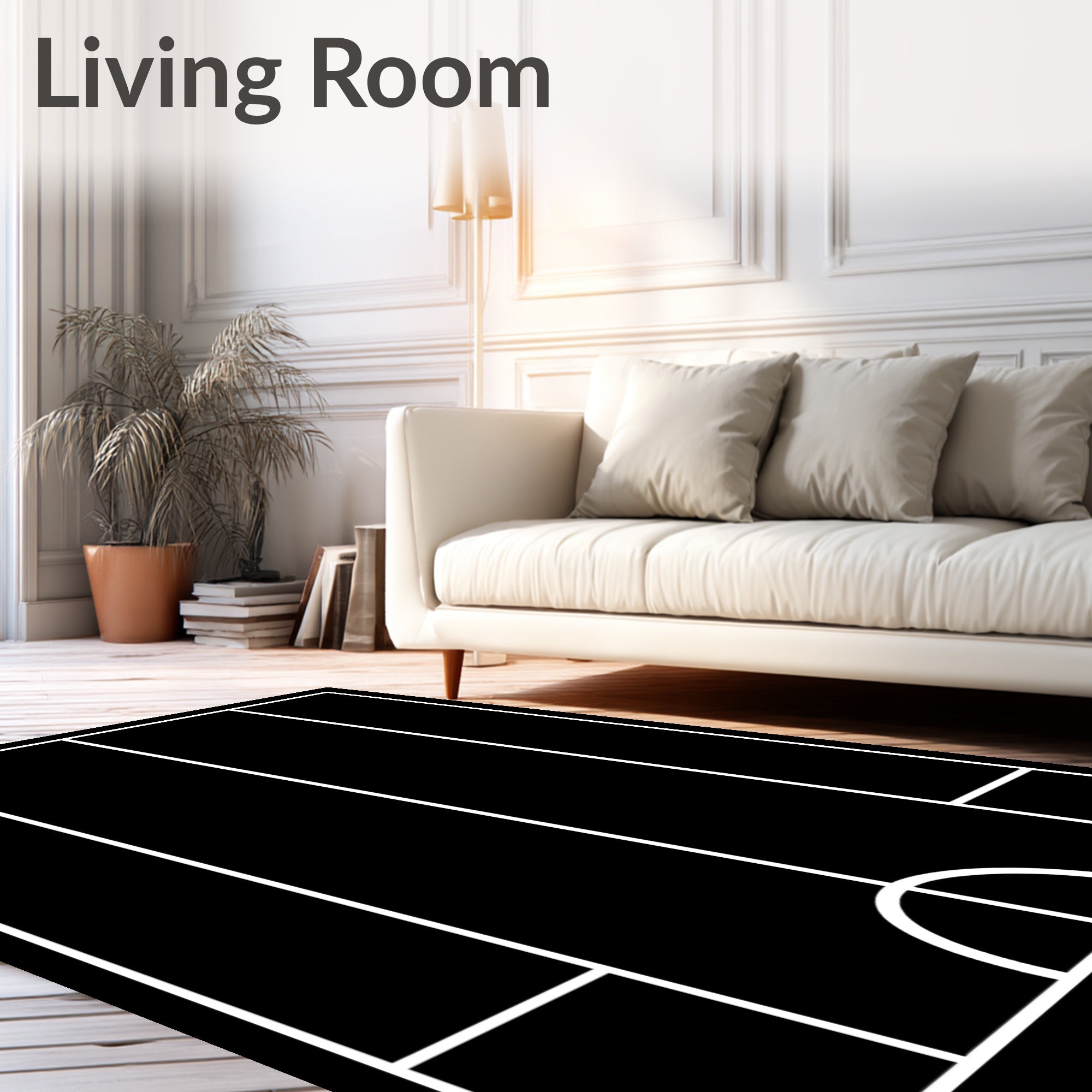 Black White Geometric Court Field Rug