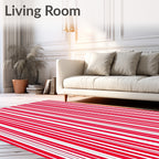 Bold Red and White Vertical Stripe Rug
