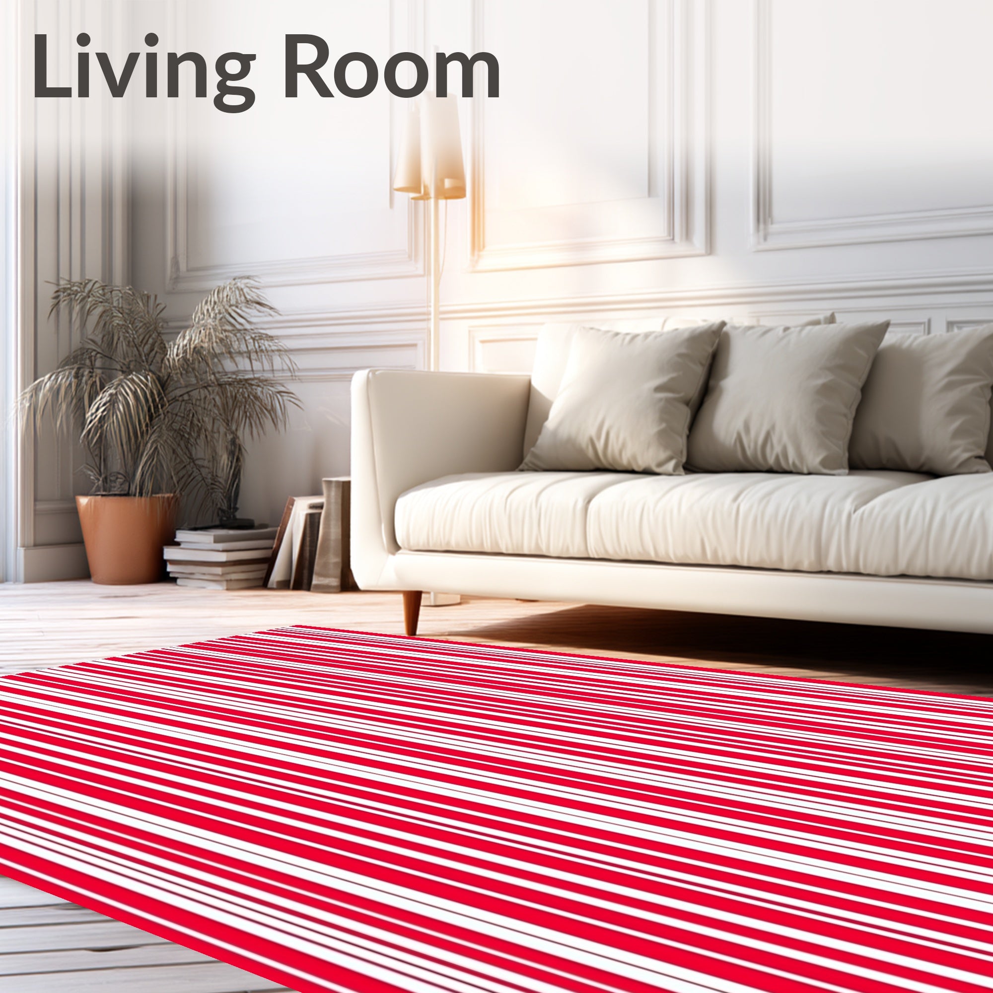 Bold Red and White Vertical Stripe Rug