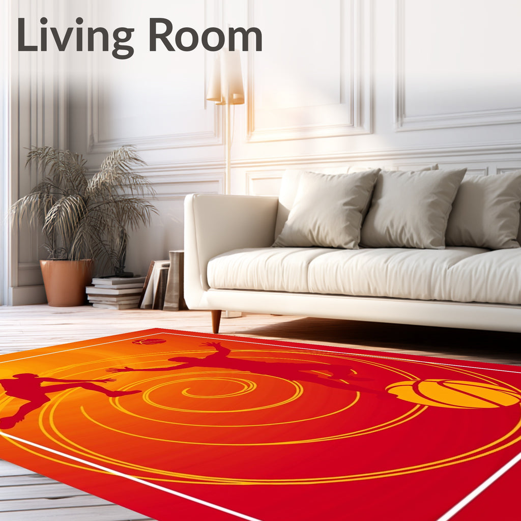 Crimson Orange Basketball Action Swirl Rug