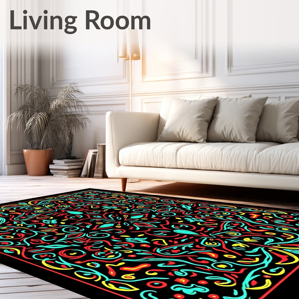 Vibrant Red Aqua Swirl Mandala Rug