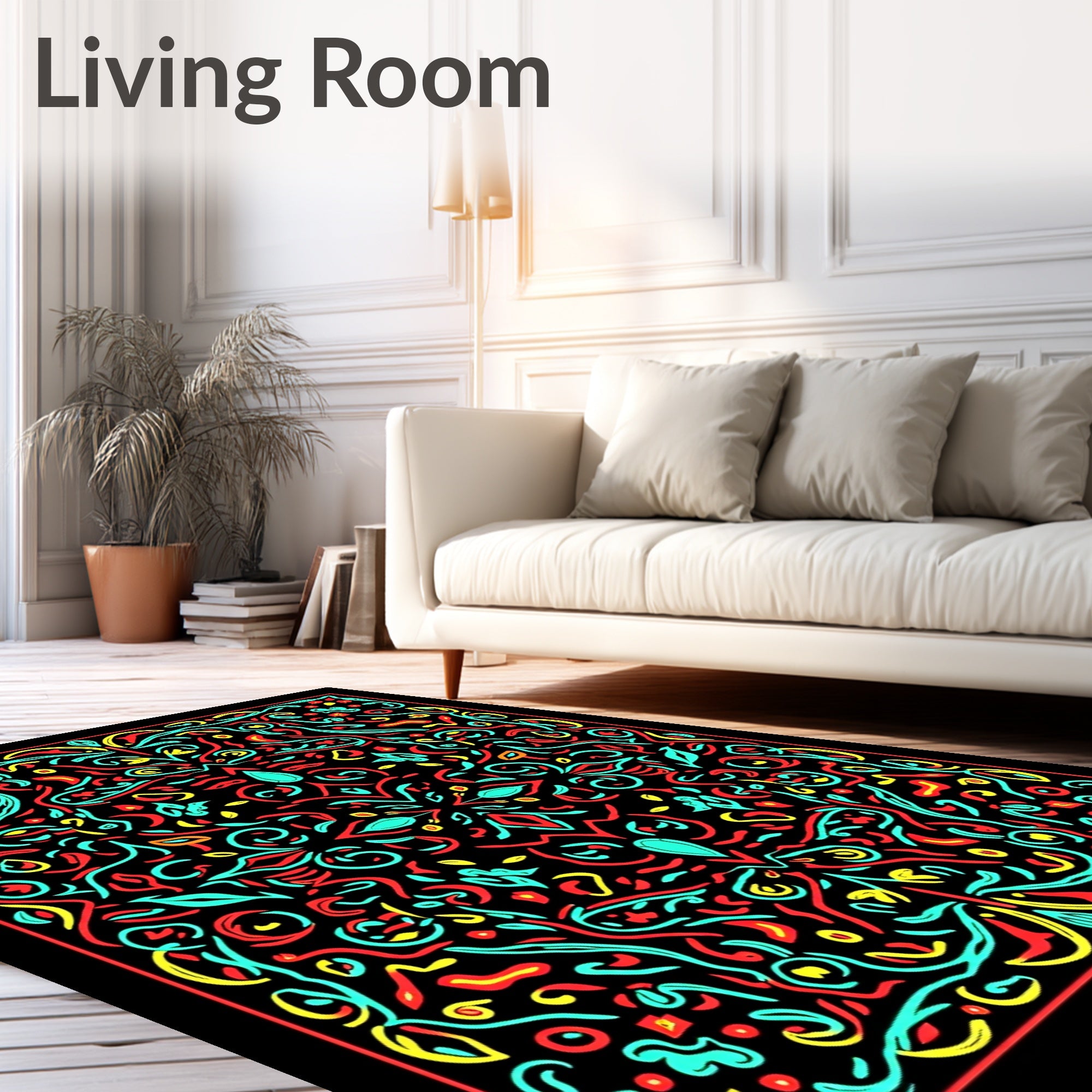 Vibrant Red Aqua Swirl Mandala Rug