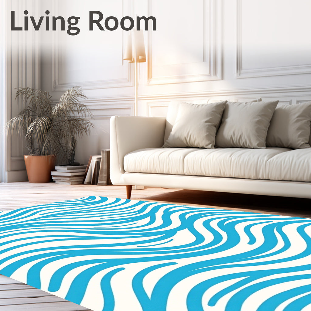 Aqua Blue Wavy Strokes Rug