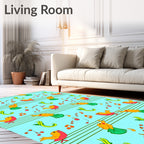 Whimsical Yellow Birds Singing Music Notes Rug