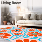 Groovy Orange Flowers with Smiling Faces Rug