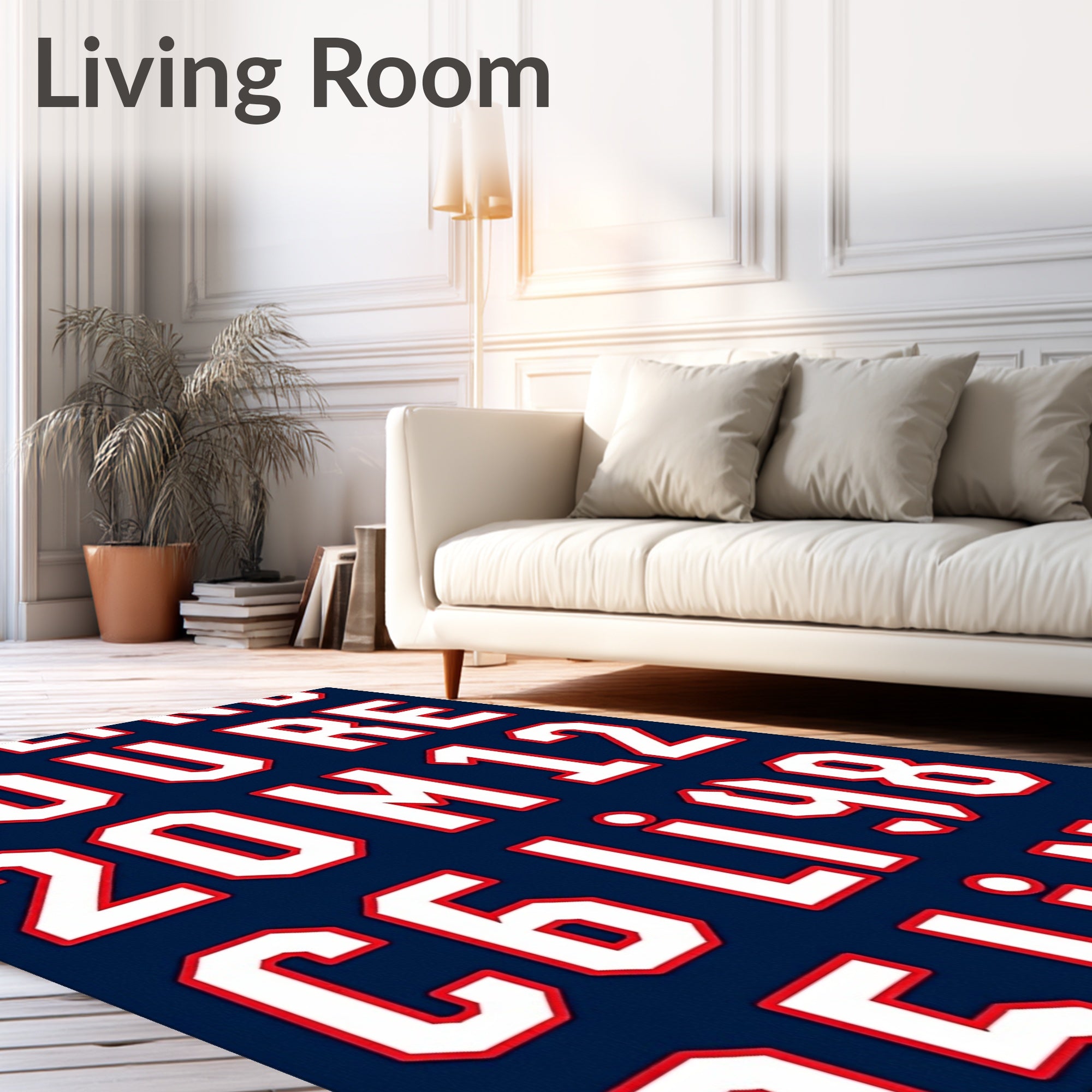 Bold Navy White Letter Number Rug