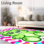 Lime Green Kawaii Cat Zigzag Confetti Rug
