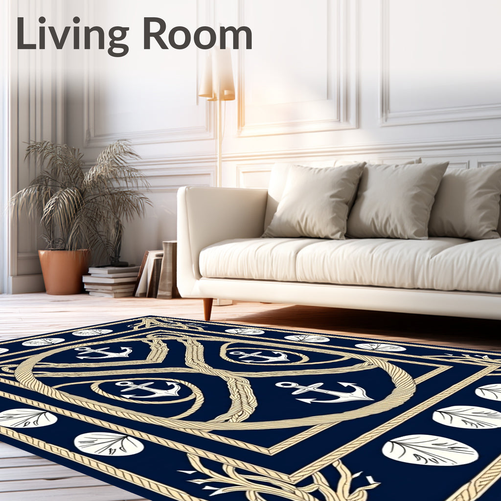 Nautical Navy Anchor Rope Mandala Rug