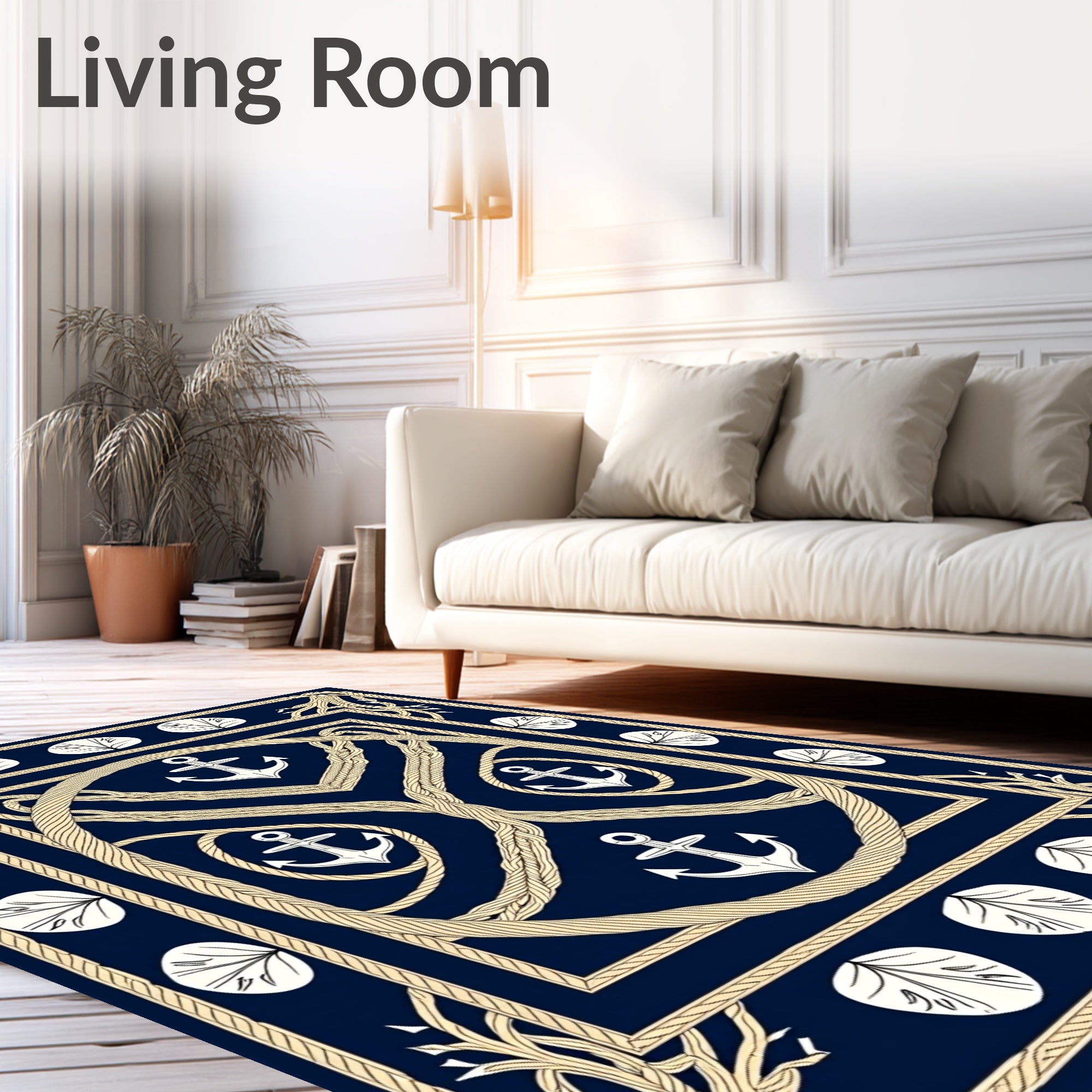 Nautical Navy Anchor Rope Mandala Rug