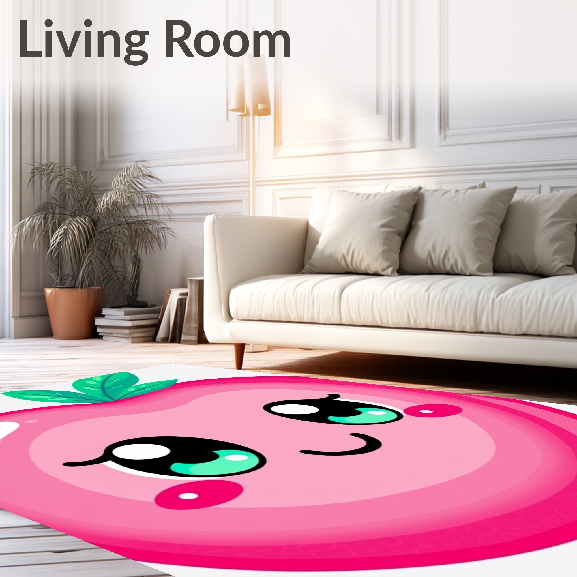 Cute Pink Kawaii Apple Face Rug