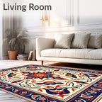 Red Navy Floral Medallion Botanical Layout Rug