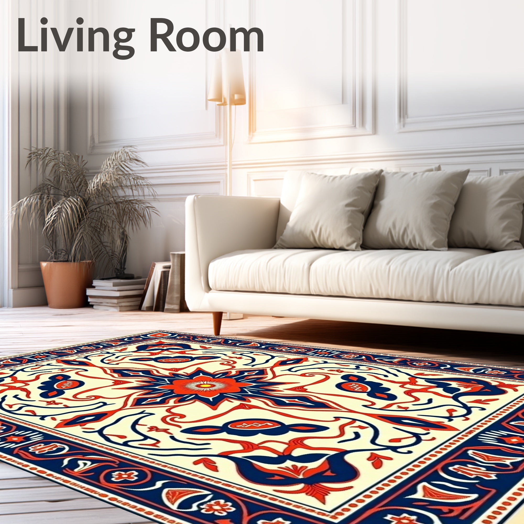 Red Navy Floral Medallion Botanical Layout Rug