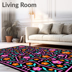 Whimsical Pink Orange Floral Butterfly Maze Rug