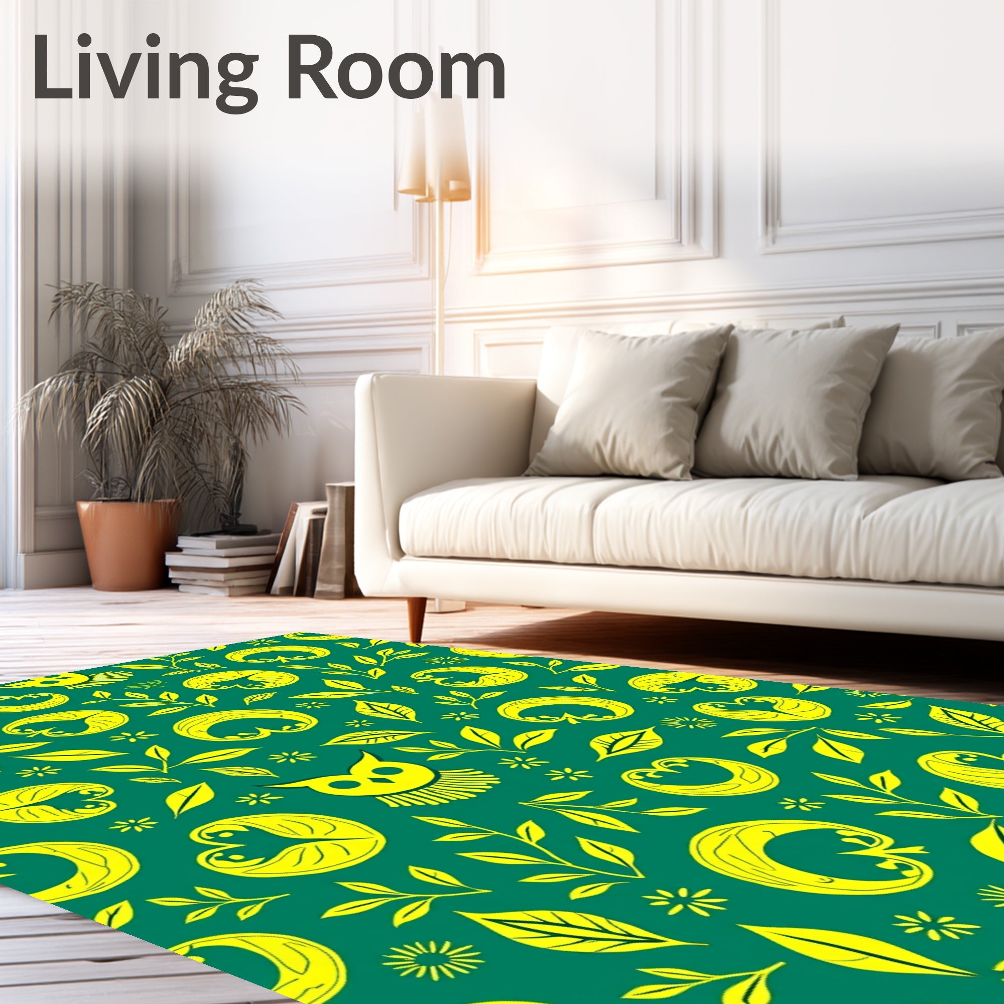 Bright Yellow Owl Foliage Garden Rug
