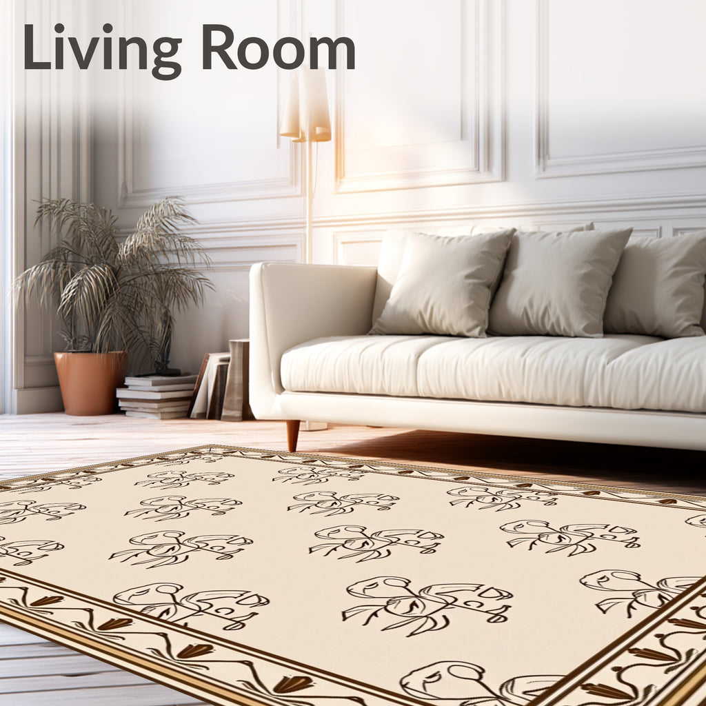 Cream Brown Flamingo Floral Repeat Rug