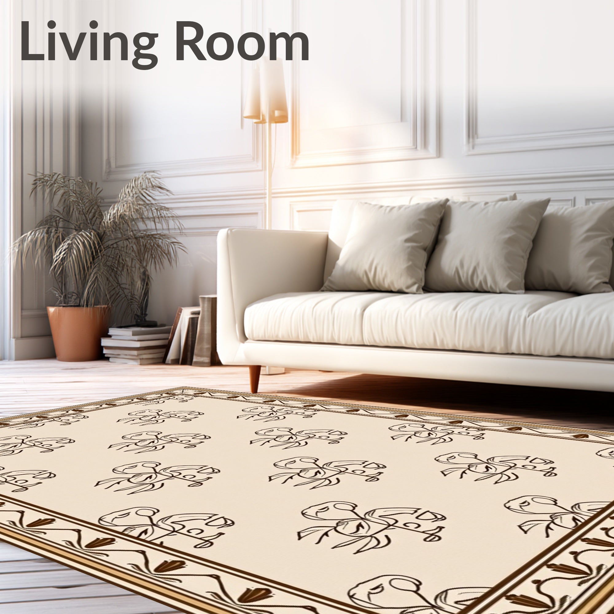 Cream Brown Flamingo Floral Repeat Rug