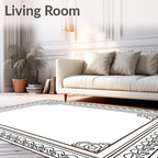 Ornate Black Bordered Geometric Frame Rug