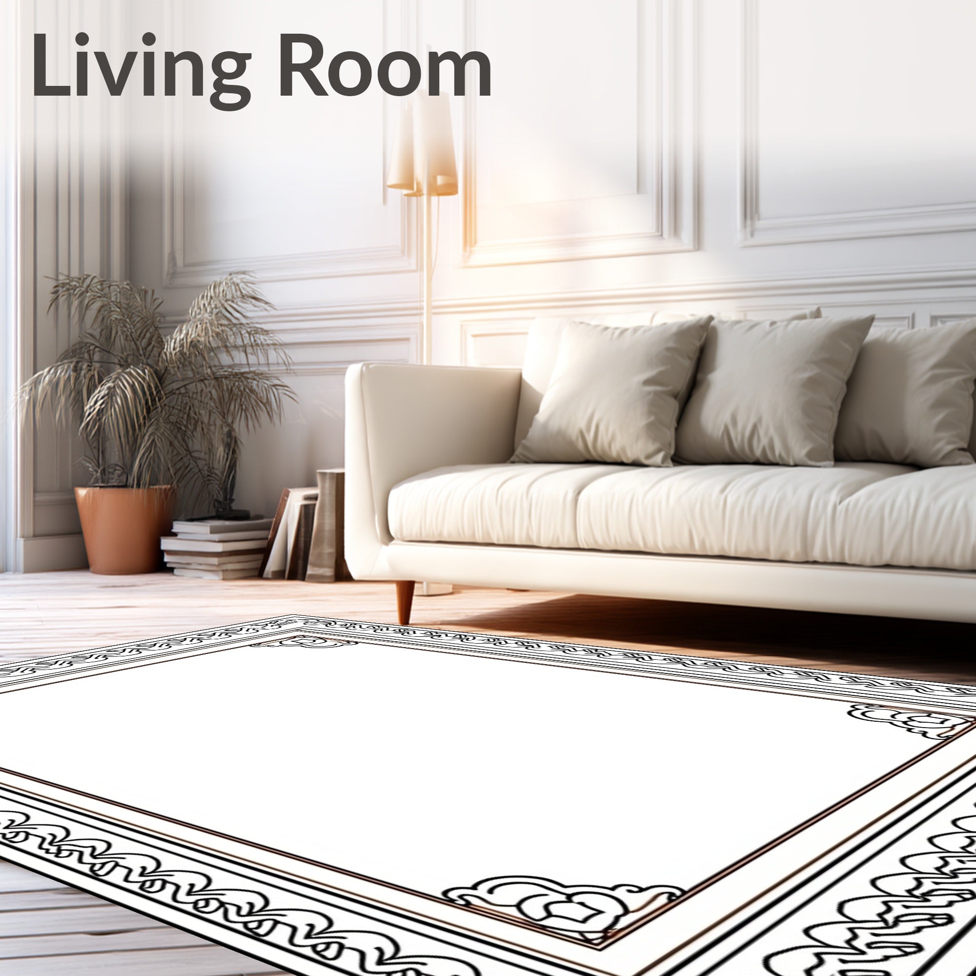 Ornate Black Bordered Geometric Frame Rug