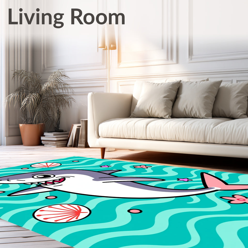 Playful Blue Shark Ocean Wonder Rug