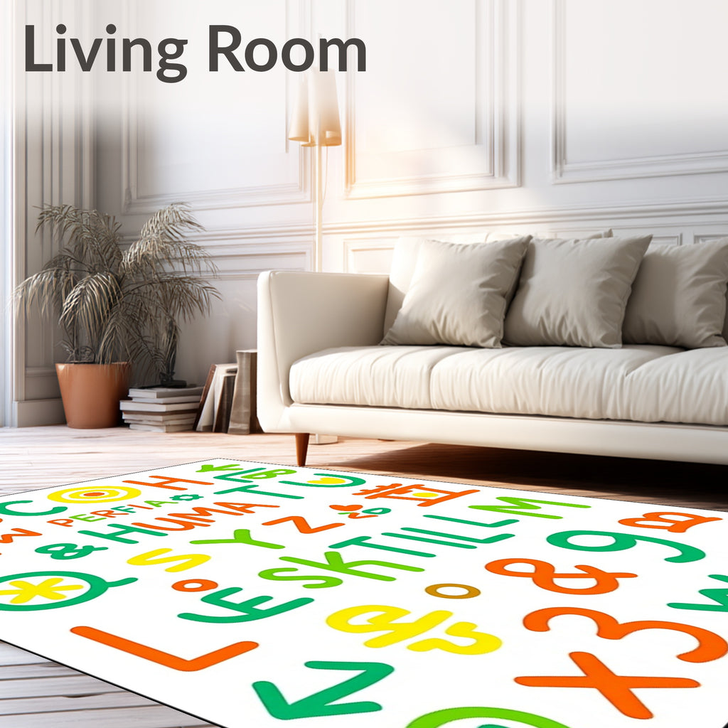 Colorful Alphabet Characters Collage Rug