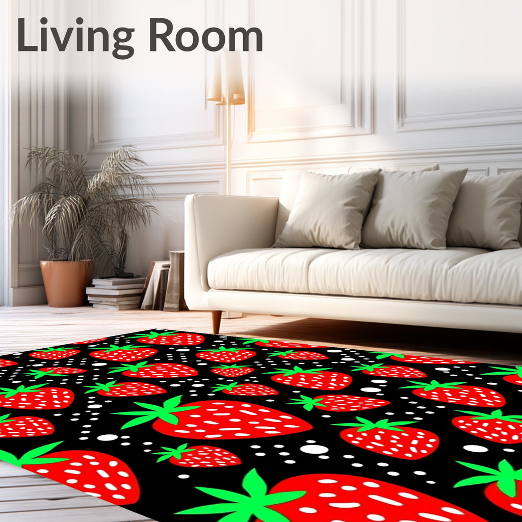 Charming Red Strawberry Black Dots Rug