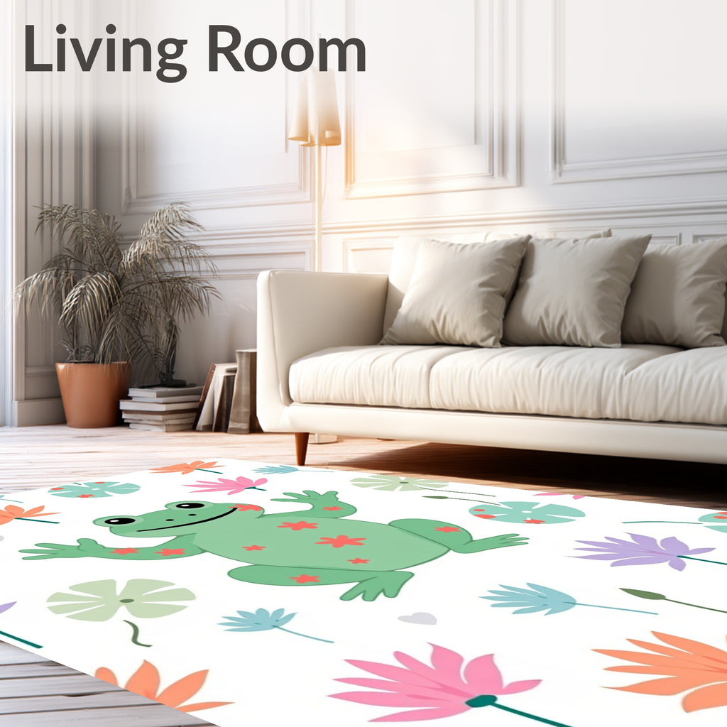 Whimsical Frog Flower Garden Rug