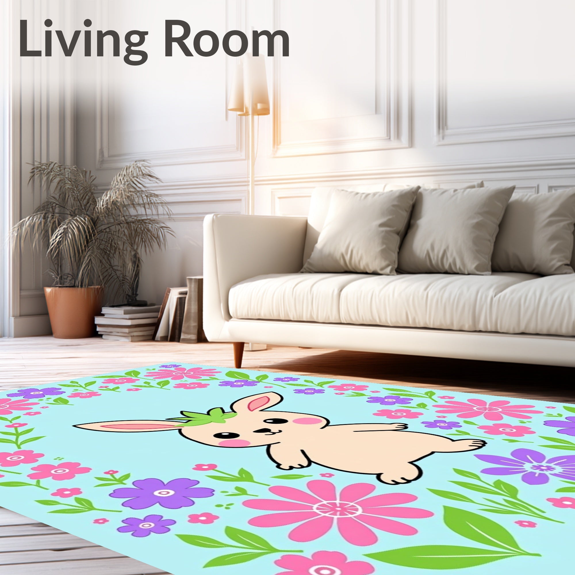 Cute Bunny Surrounded By Spring Flowers Rug