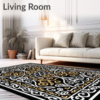 Elegant Gold White Filigree Swirl Rug