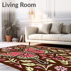 Pink Butterfly Floral Swirl Brown Rug