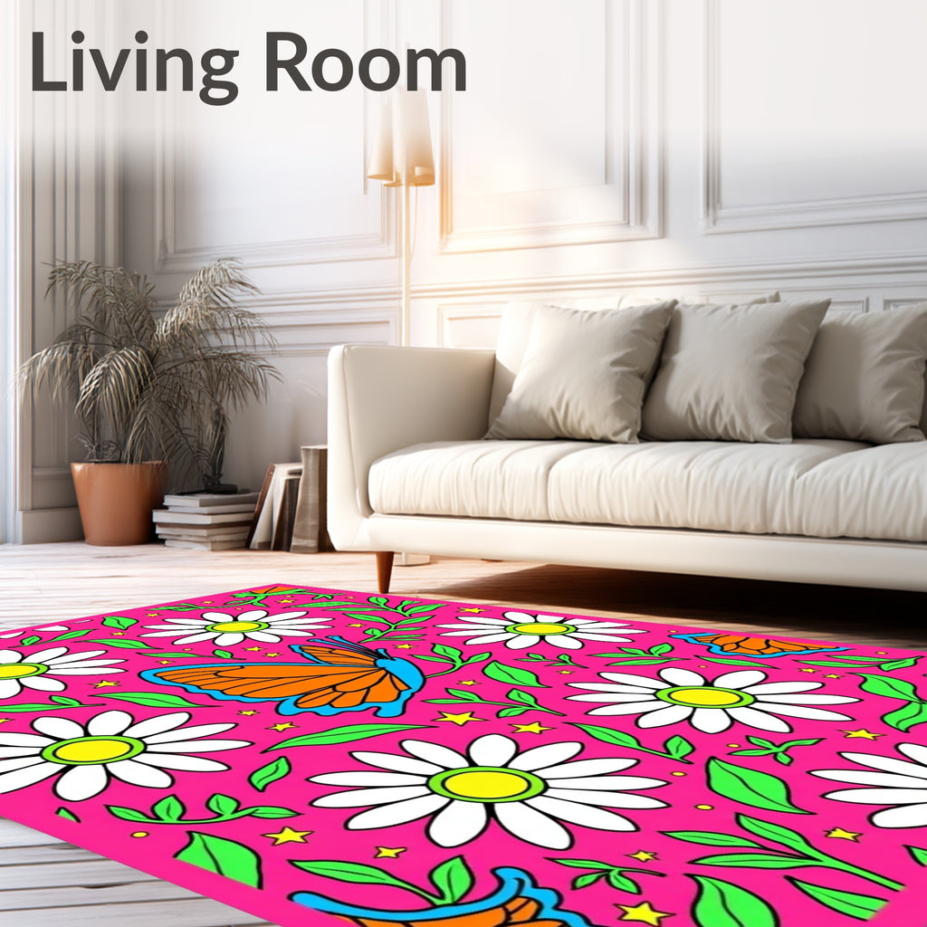 Vibrant Butterfly Daisy Garden Rug