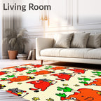 Playful Red Creatures Yellow Blooms Rug