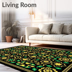 Black Yellow Green Floral Medallion Rug