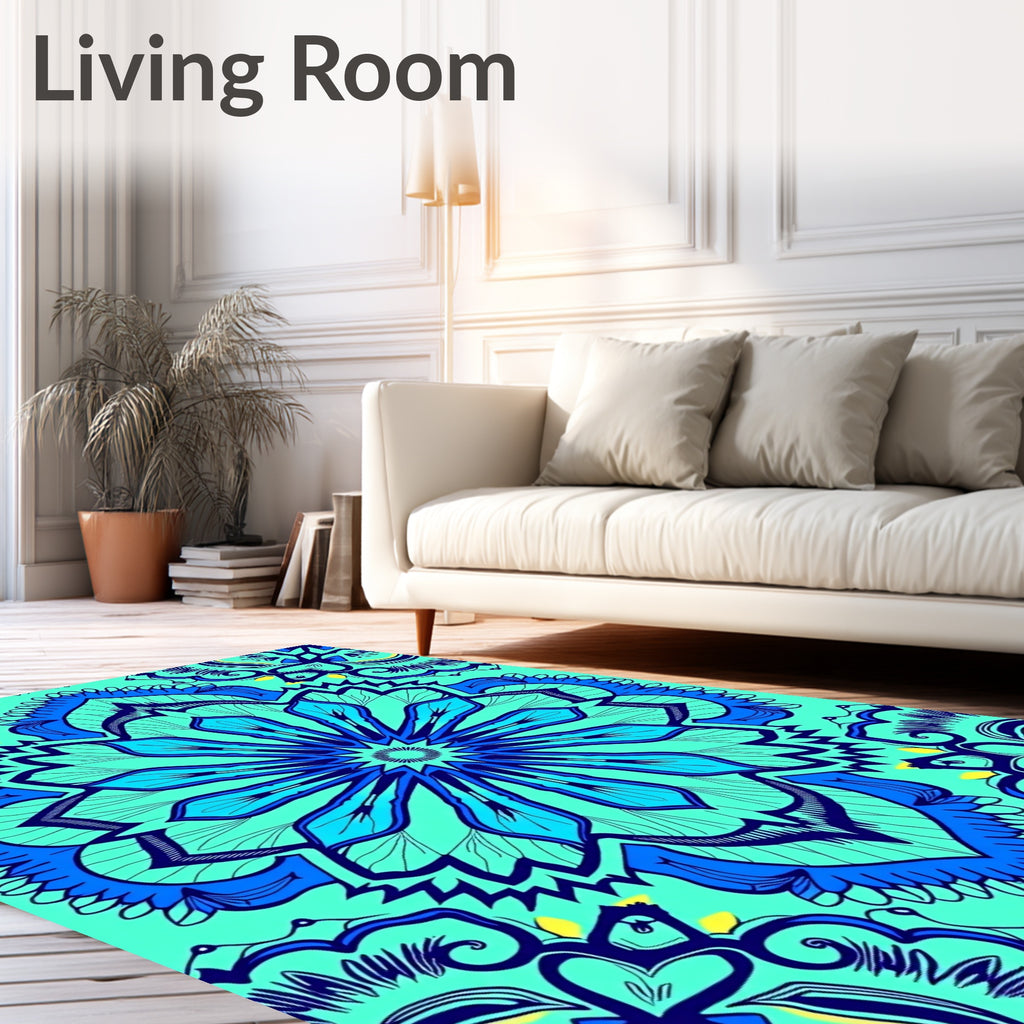 Turquoise Blue Intricate Floral Medallion Rug