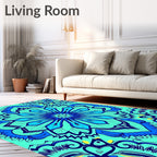 Turquoise Blue Intricate Floral Medallion Rug
