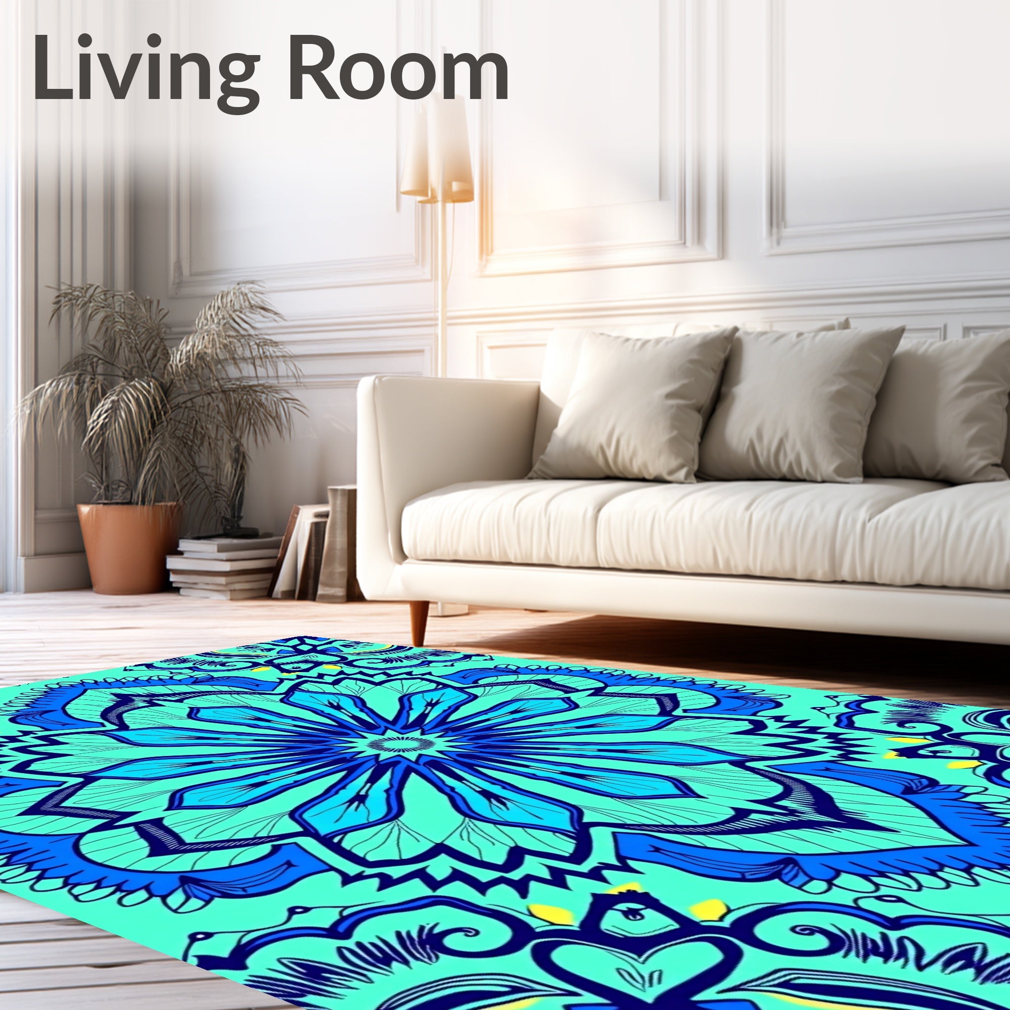 Turquoise Blue Intricate Floral Medallion Rug