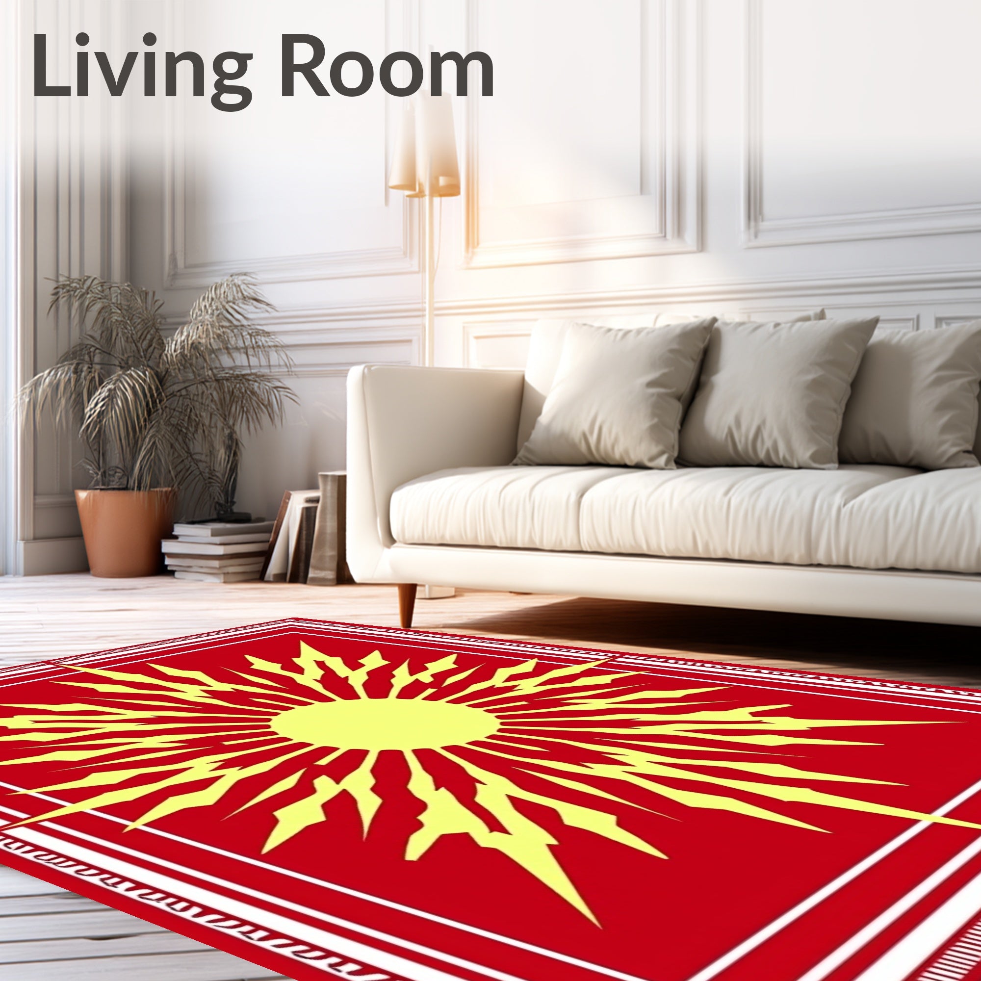 Radiant Sunburst Red Gold Art Rug