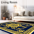 Deep Blue Gold Geometric Medallion Rug